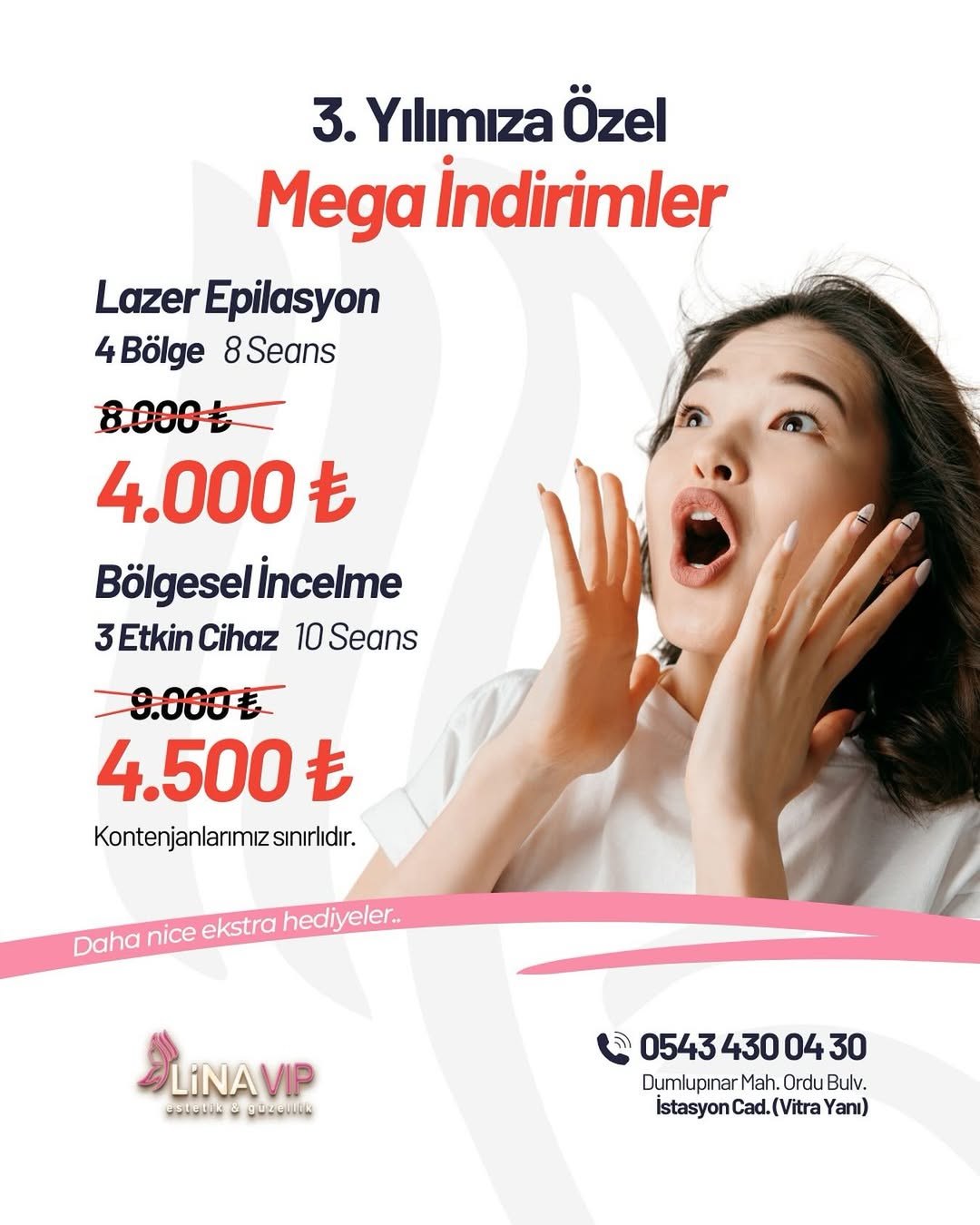 Afyon Lina Vip Güzellik & Estetik'te 3. Yıl Kampanyası Başladı
